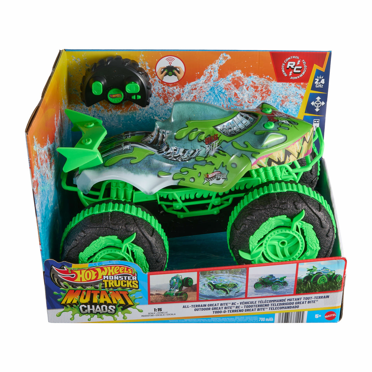 Hot Wheels Monster Trucks All-Terrain Great Bite RC, Remote-Control Toy