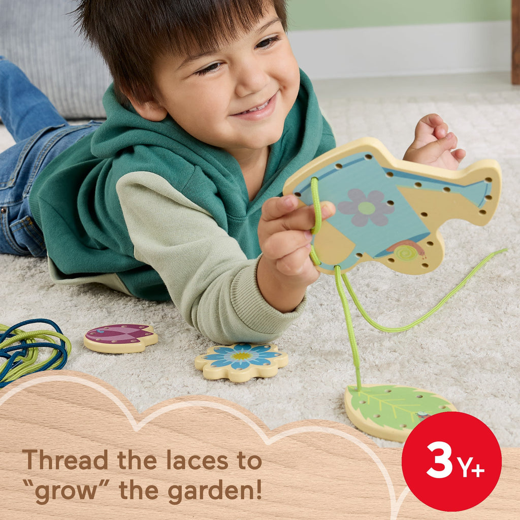Fisher-Price Tiny Garden Wooden Lacing Activity Toy For Kids, 5 Wood Cards & 5 Laces