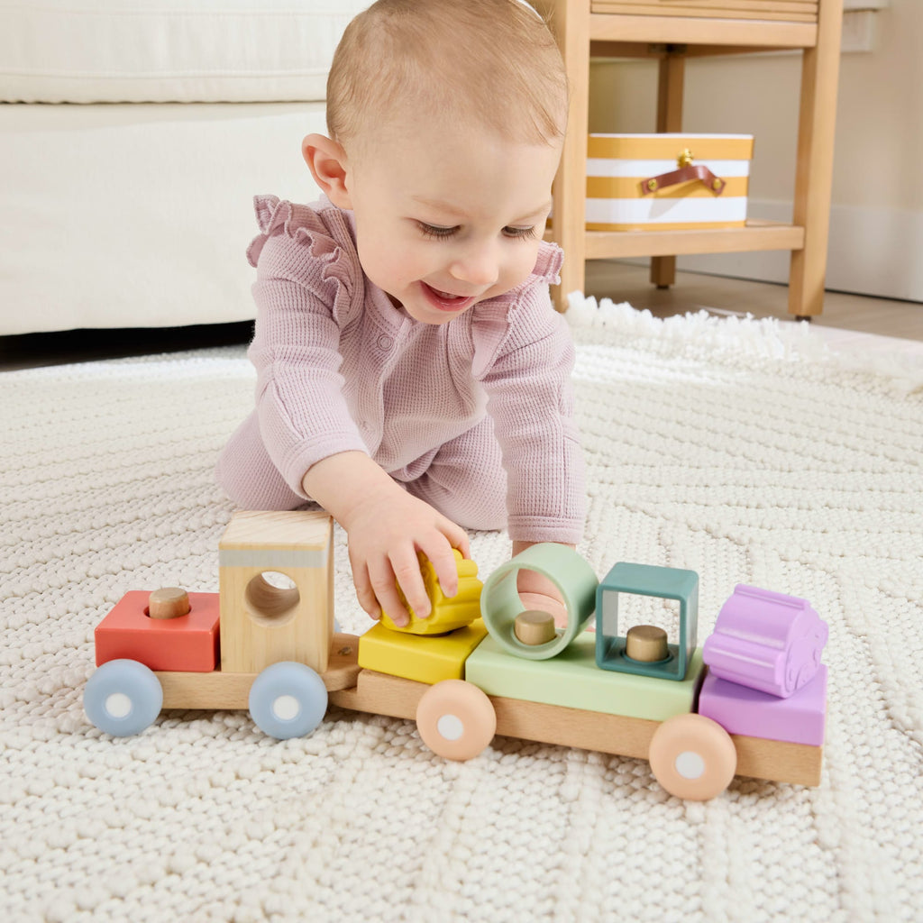 Fisher-Price-Train à Empiler en Bois et Silicone-Jouet D’Activités de 9 Pièces