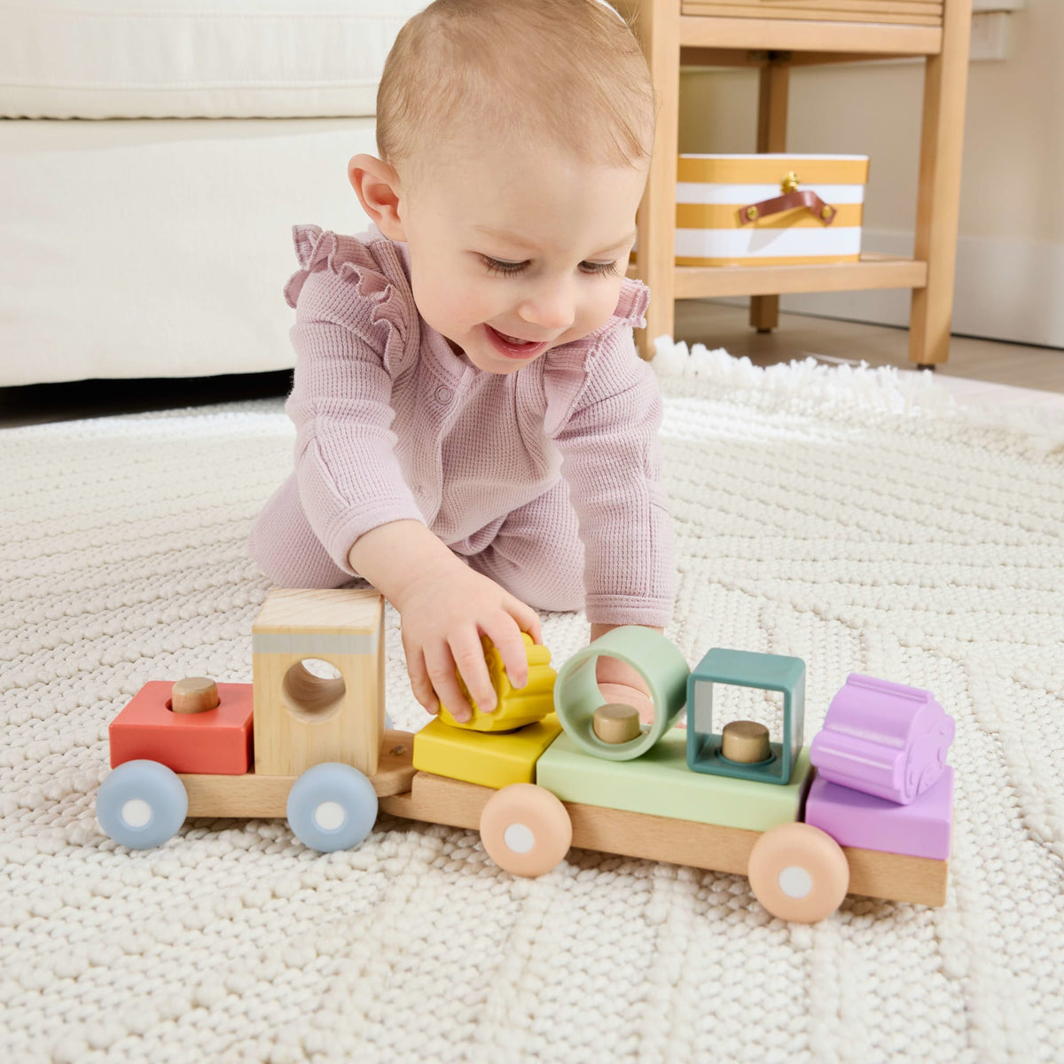 Fisher-Price-Train à Empiler en Bois et Silicone-Jouet D’Activités de 9 Pièces
