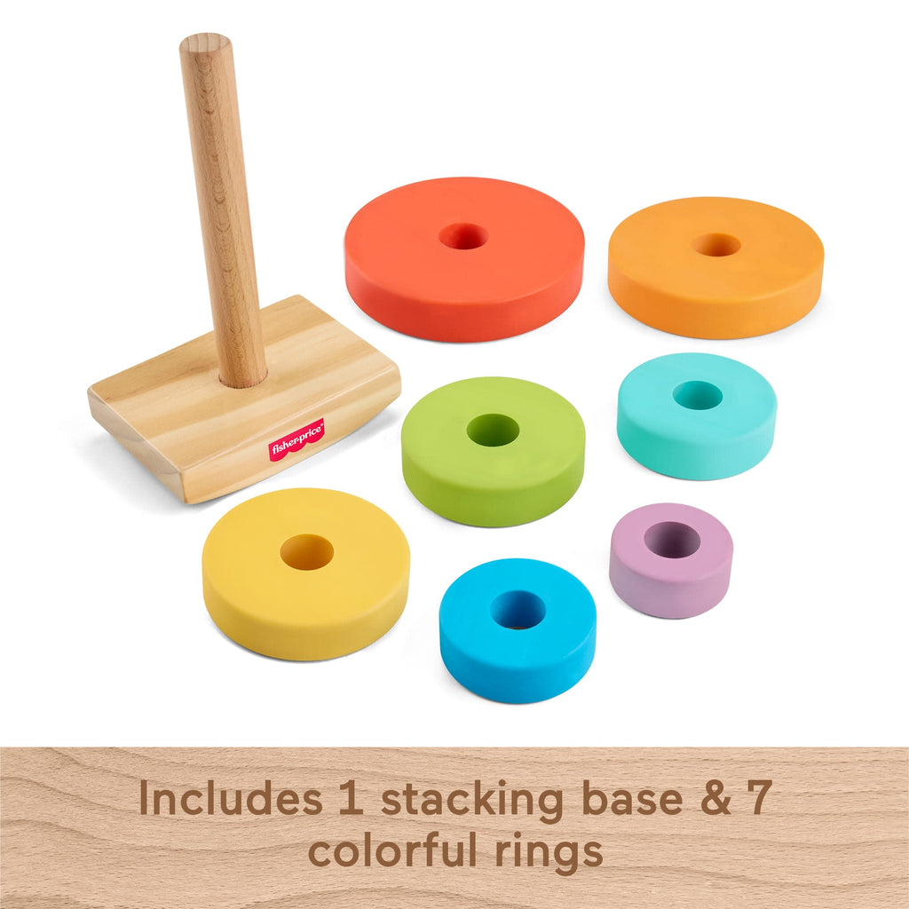 Fisher-Price Wooden Rock-A-Stack, Toddler Ring-Stacking Activity Toy With 8 Wood Pieces