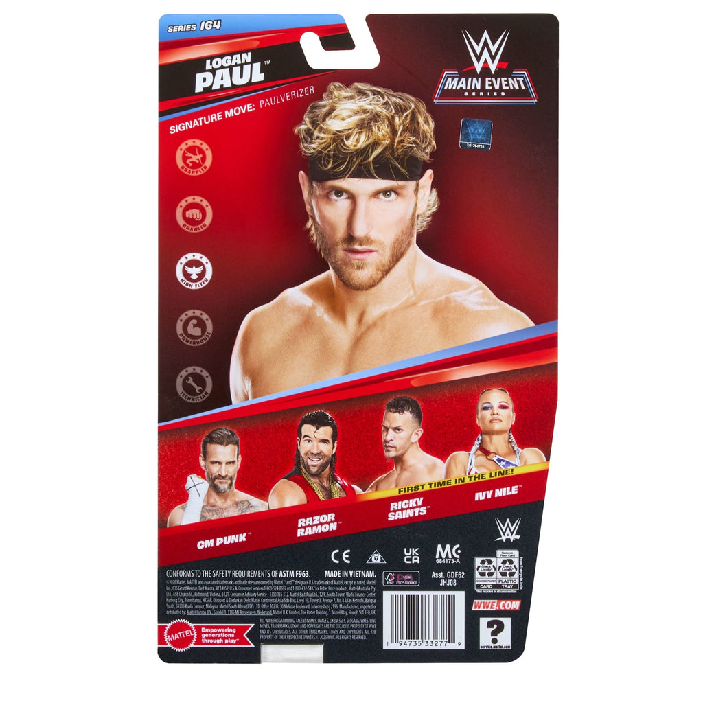 WWE Logan Paul Action Figure, Main Event Series #164, 6-Inch Collectible With Articulation