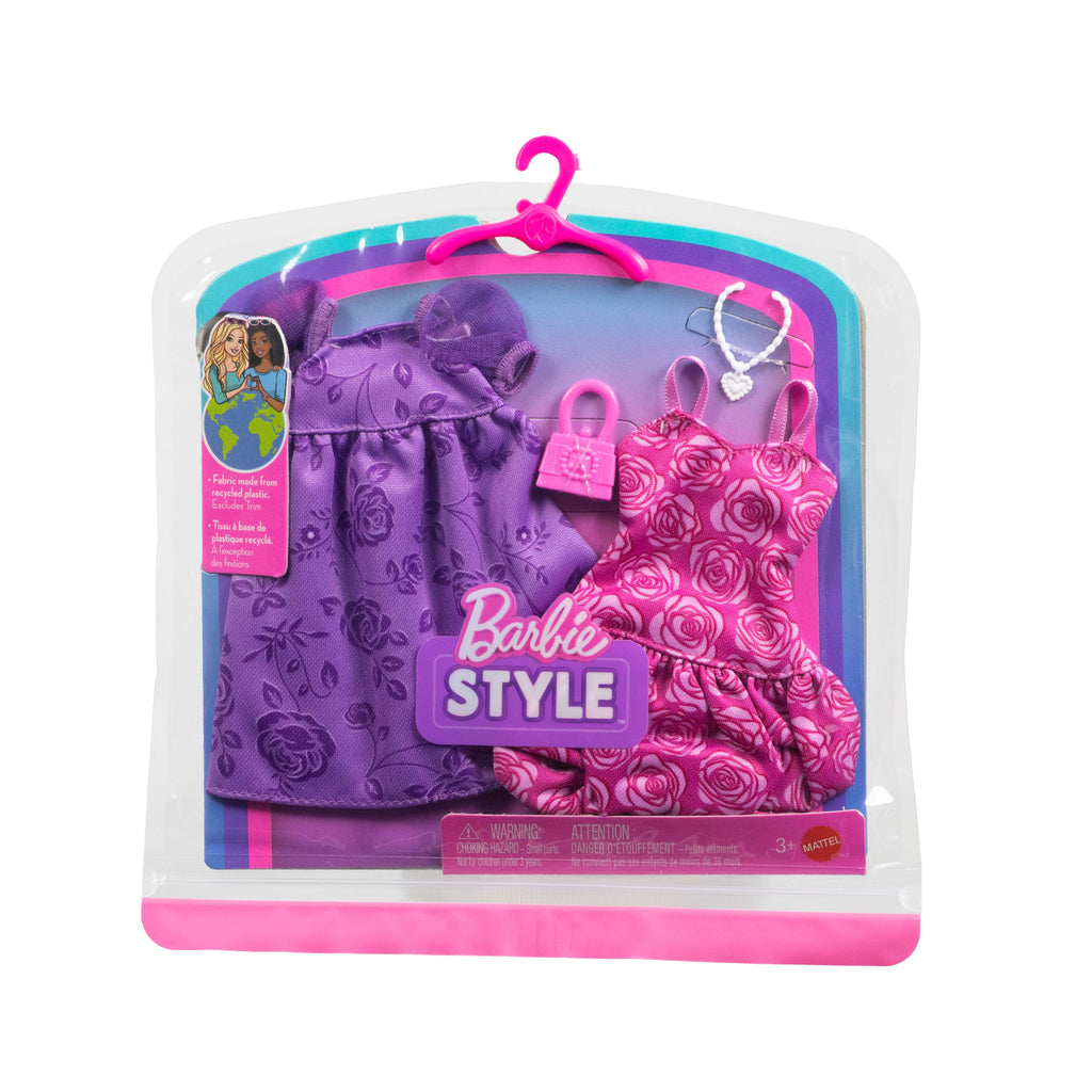 Barbie Fashions 2-Pack, 2 Outfits For Barbie Doll With 2 Dresses, Purse And Necklace
