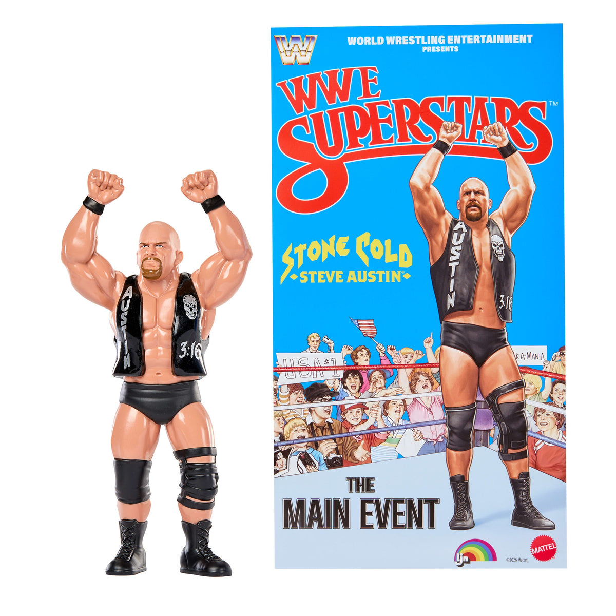 Ljn WWE Superstars “Stone Cold” Steve Austin Action Figure, 1980s Retro 8-Inch Collectible Toy