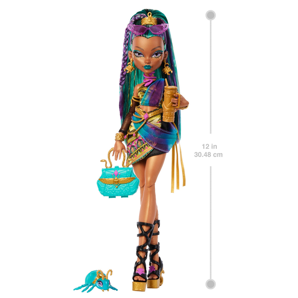 Monster High Nefera De Nile Doll With Pet Scarab Lavish And 7 Accessories Like Purse And Snacks