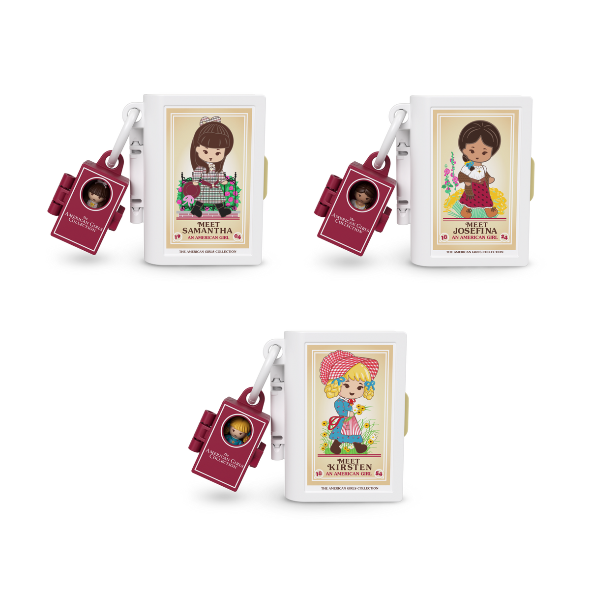 Polly Pocket X American Girl Dolls & Playset, 3-Pack With Keychain, Samantha, Kirsten, And Josefina
