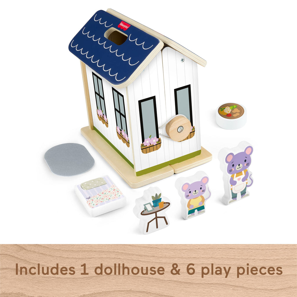 Fisher-Price Wooden On-The-Go Play House Dollhouse With 6 Play Pieces For Preschool Kids