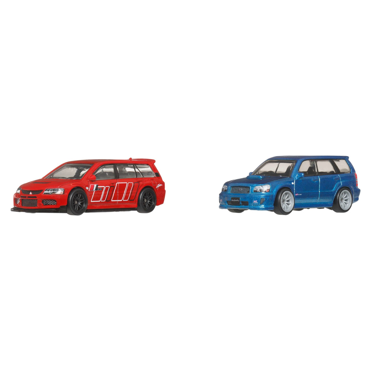 Hot Wheels Premium Kultowe auta 2-pak Mitsubishi Lancer Evolution IX Wagon + Subaru Forester Samochody 1:64 Zestaw autek Zabawki 3+