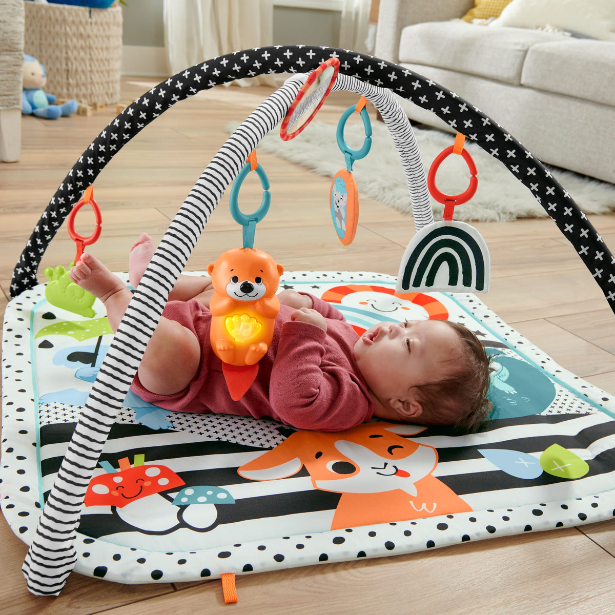Fisher-Price 3-in-1 Music Glow & Grow Gym, Baby Playmat With Lights & Newborn Sensory Toys