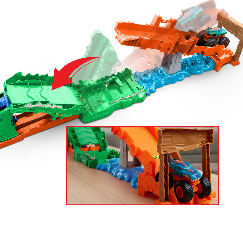 Coffret de Jeu Défi Attaque du Crocodile Monster Trucks Hot Wheels et Véhicule Mega-Wrex à L’Échelle 1:64
