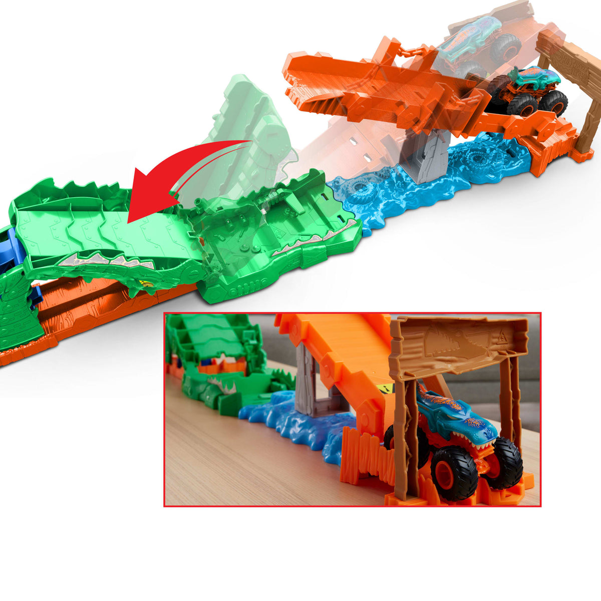 Coffret de Jeu Défi Attaque du Crocodile Monster Trucks Hot Wheels et Véhicule Mega-Wrex à L’Échelle 1:64