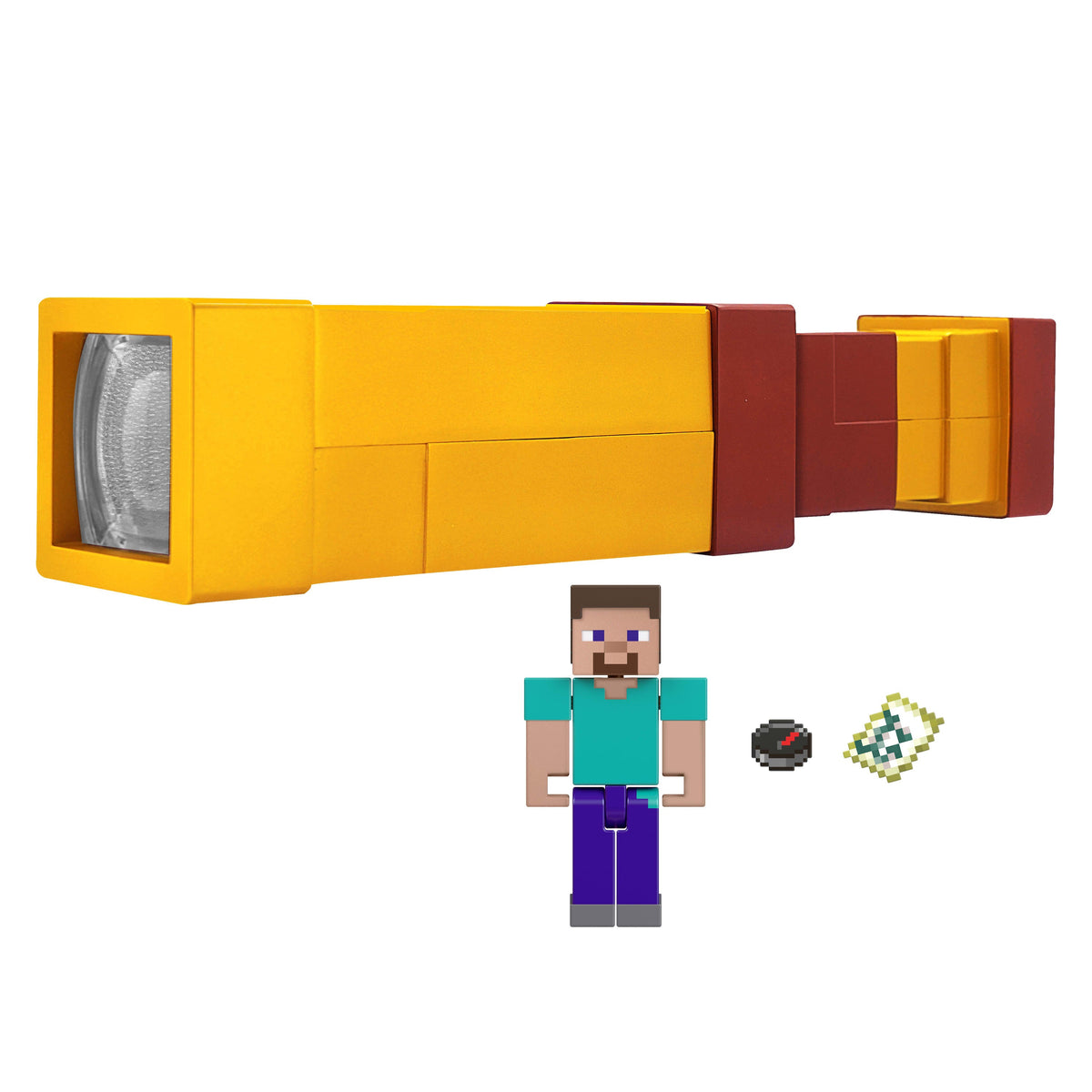 Coffret Avec Longue Vue à Pixels Minecraft et Figurine Articulée de Steve