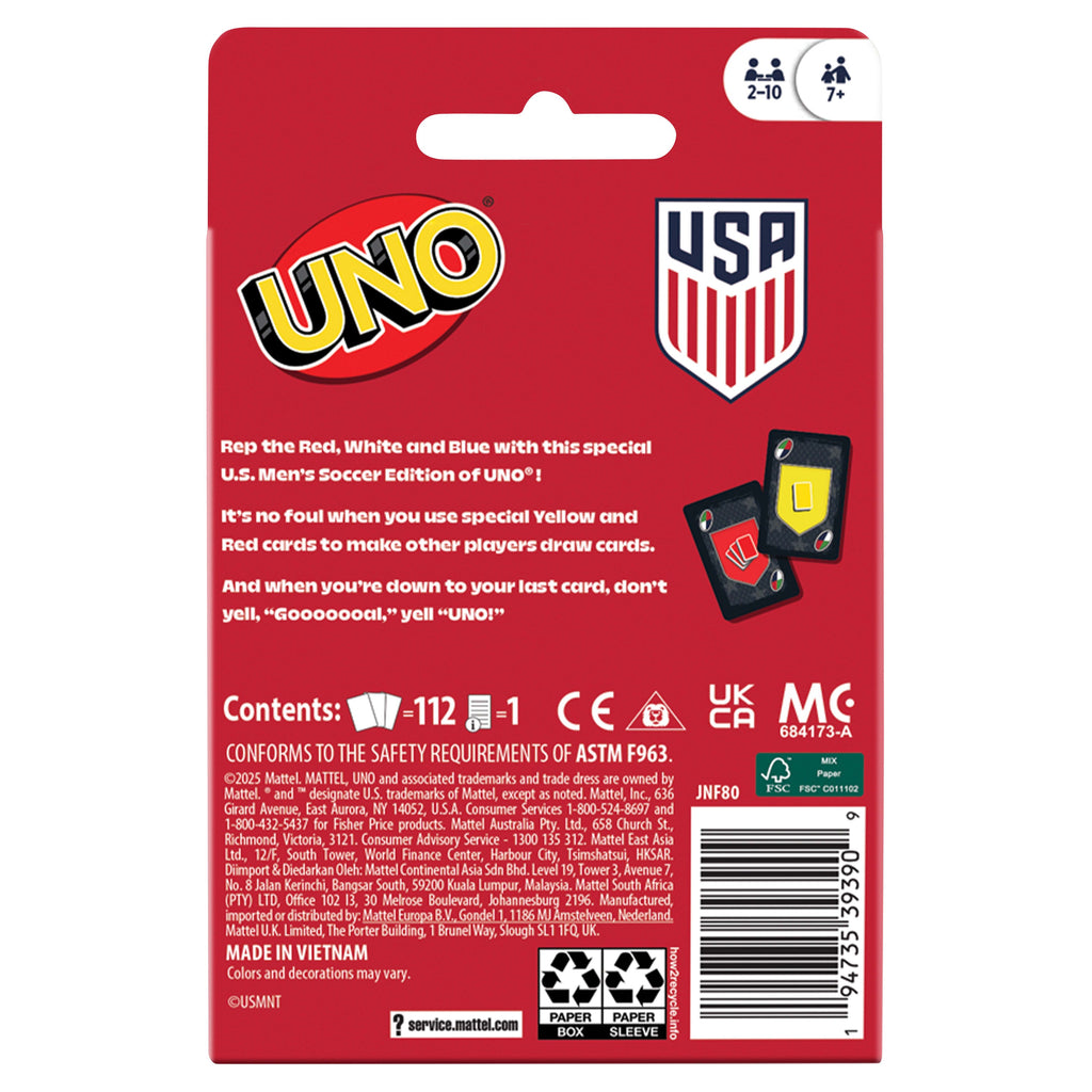 UNO Us Men's National Team Card Game For Kids & Family Night