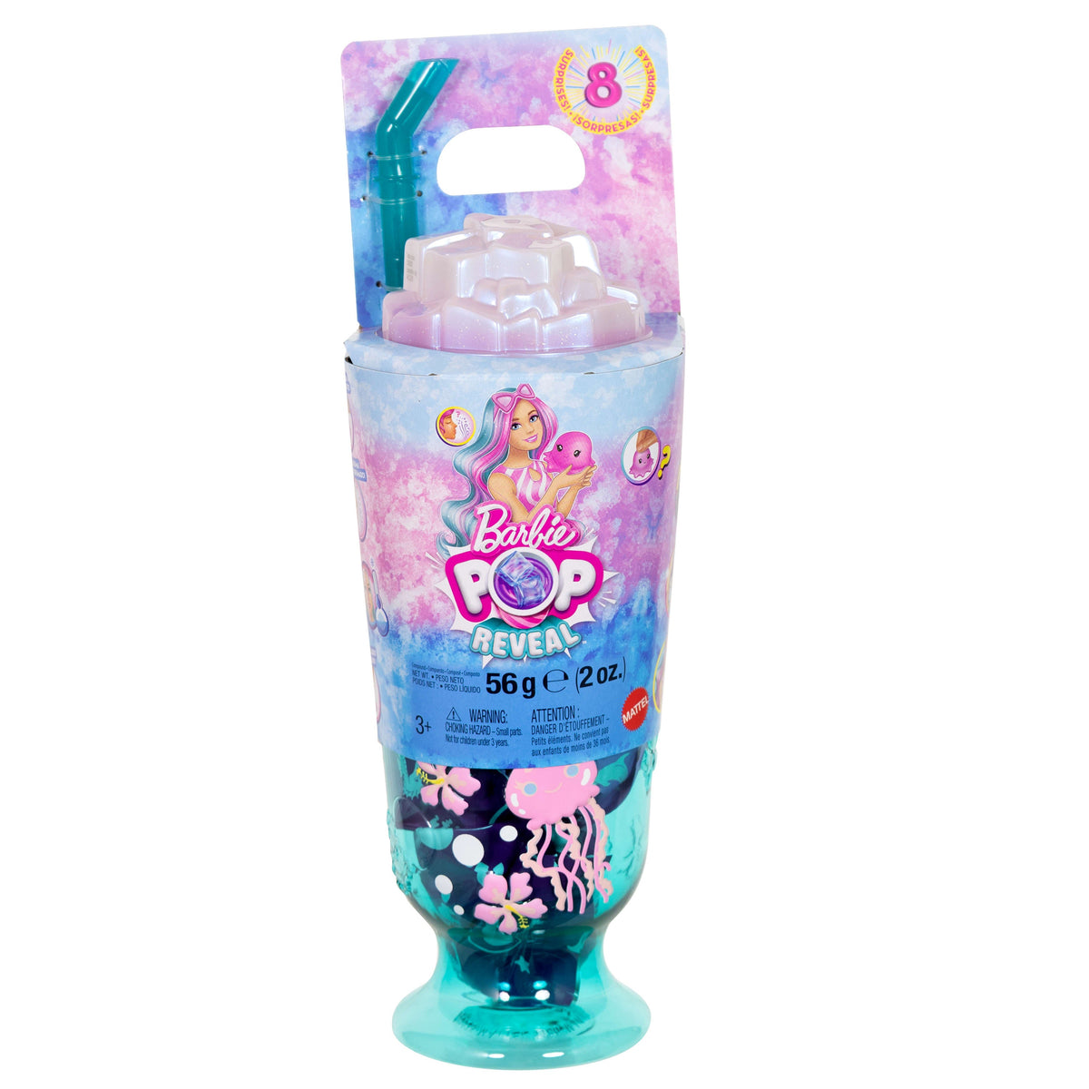 Barbie Pop Reveal Doll & Accessories, Sea Slushy Series Fashion Doll, Pet, Slime & Color Change