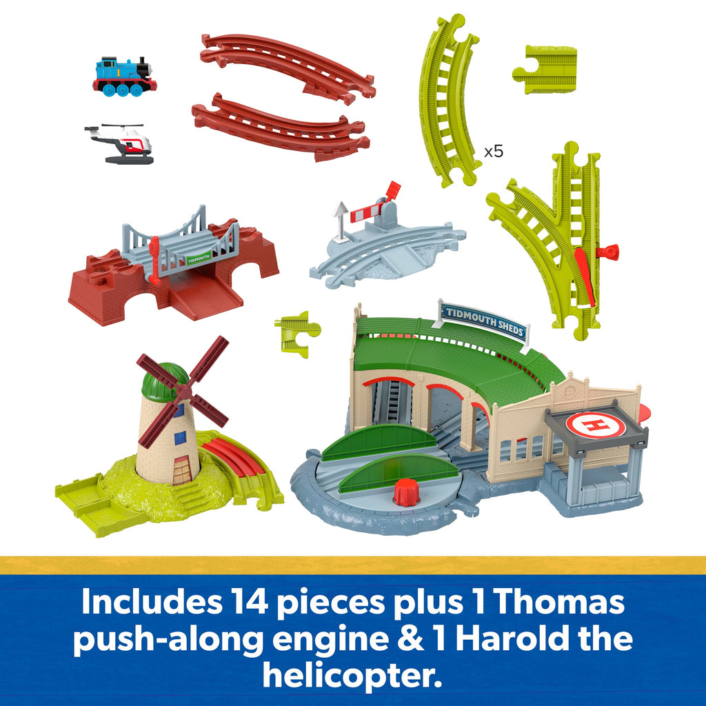 Thomas & Friends Exploring Tidmouth Sheds Train Set By Fisher-Price, With Engine & Helicopter