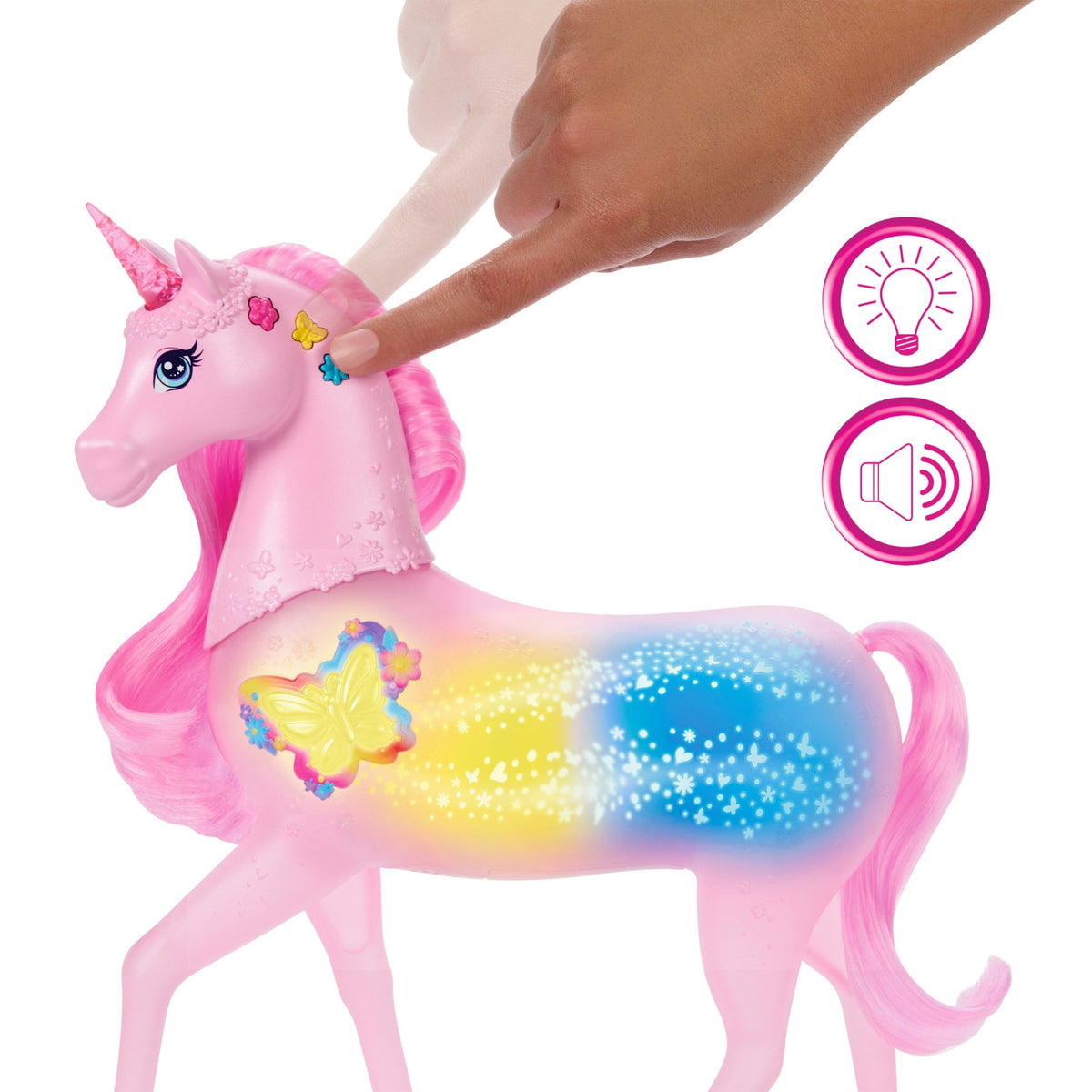 Barbie Sparkle Lights Toy Unicorn With 20 interactive Combos Of Lights, Sounds & Music
