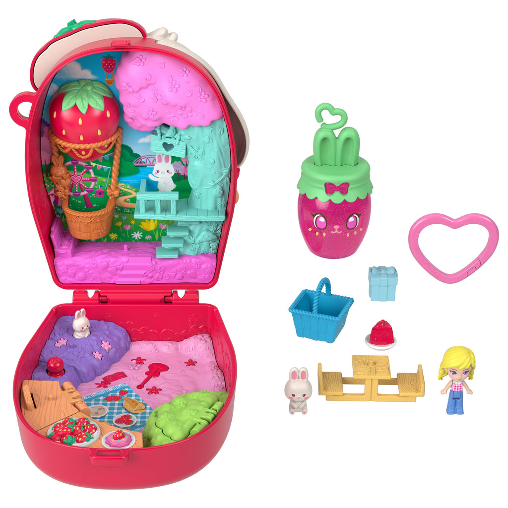 Polly Pocket Set de Juego Compacto Conejito con Canasta de Fresas
