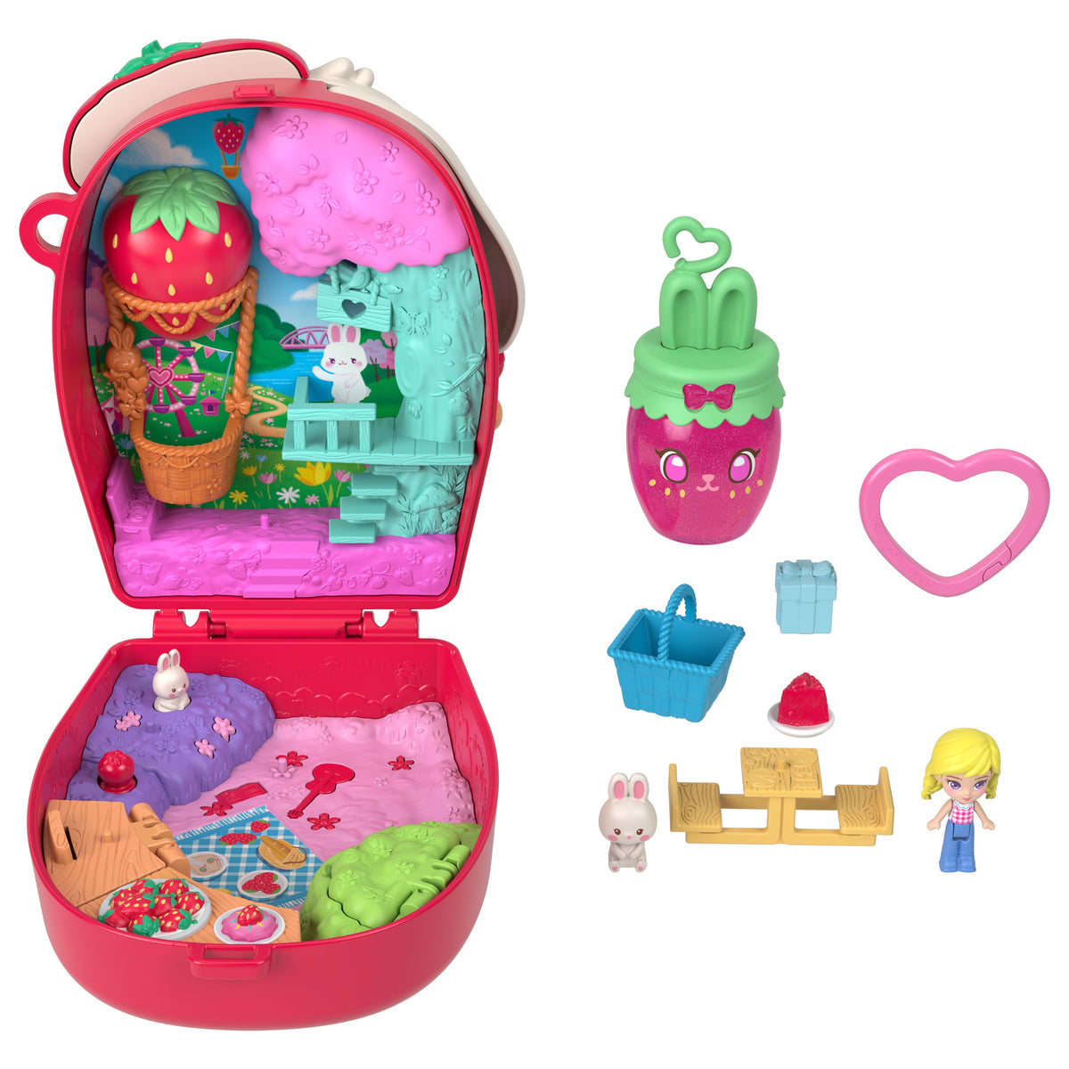 Polly Pocket Conjunto de Brinquedo Compacto Coelhinho com Cestinha de Morangos