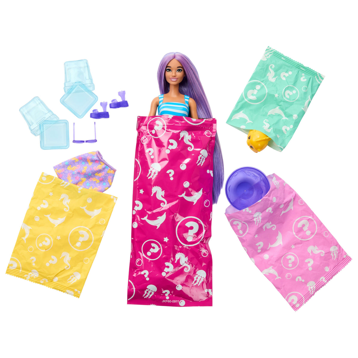 Barbie Pop Reveal Doll & Accessories, Sea Slushy Series Fashion Doll, Pet, Slime & Color Change