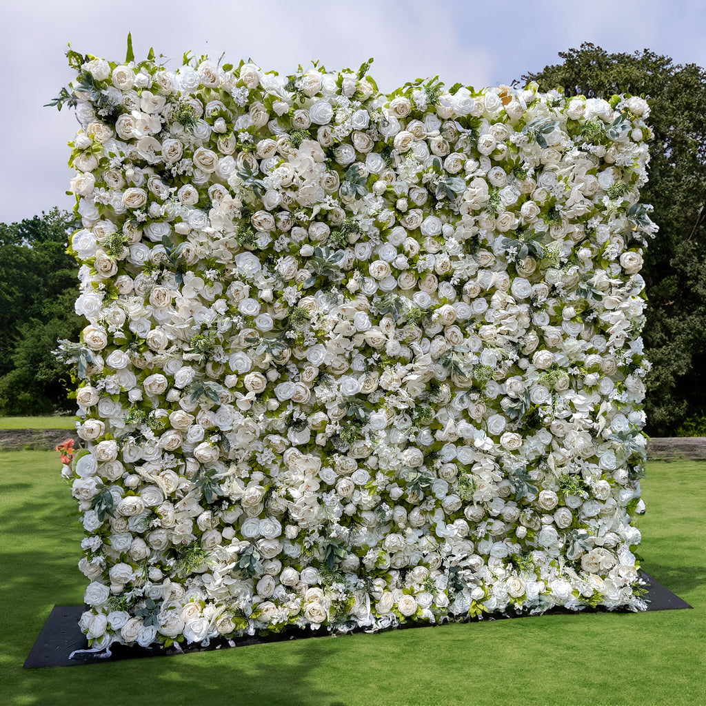 Roll Up Fabric Gorgeous Artificial Flower Wall - The White & Green  Epitome of Wedding and Event Decoration-VF-801