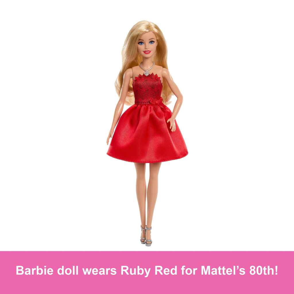 Barbie Mattel 80th Anniversary Ruby-Red Celebration Fashion Doll Wearing Red Dress With Accessories