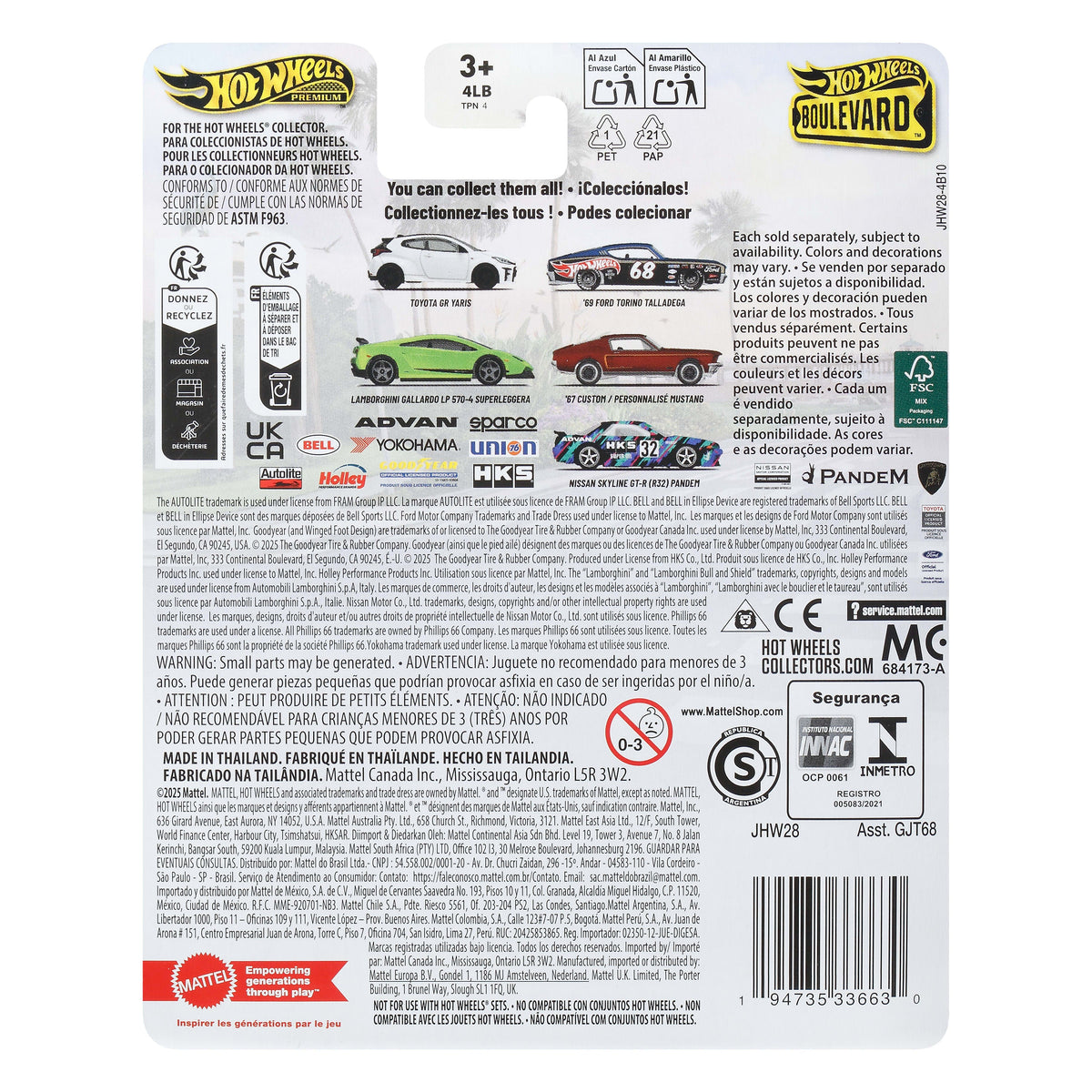 Hot Wheels Collector Vehículo de Colección Carro Boulevard Ford Torino Talladega 68