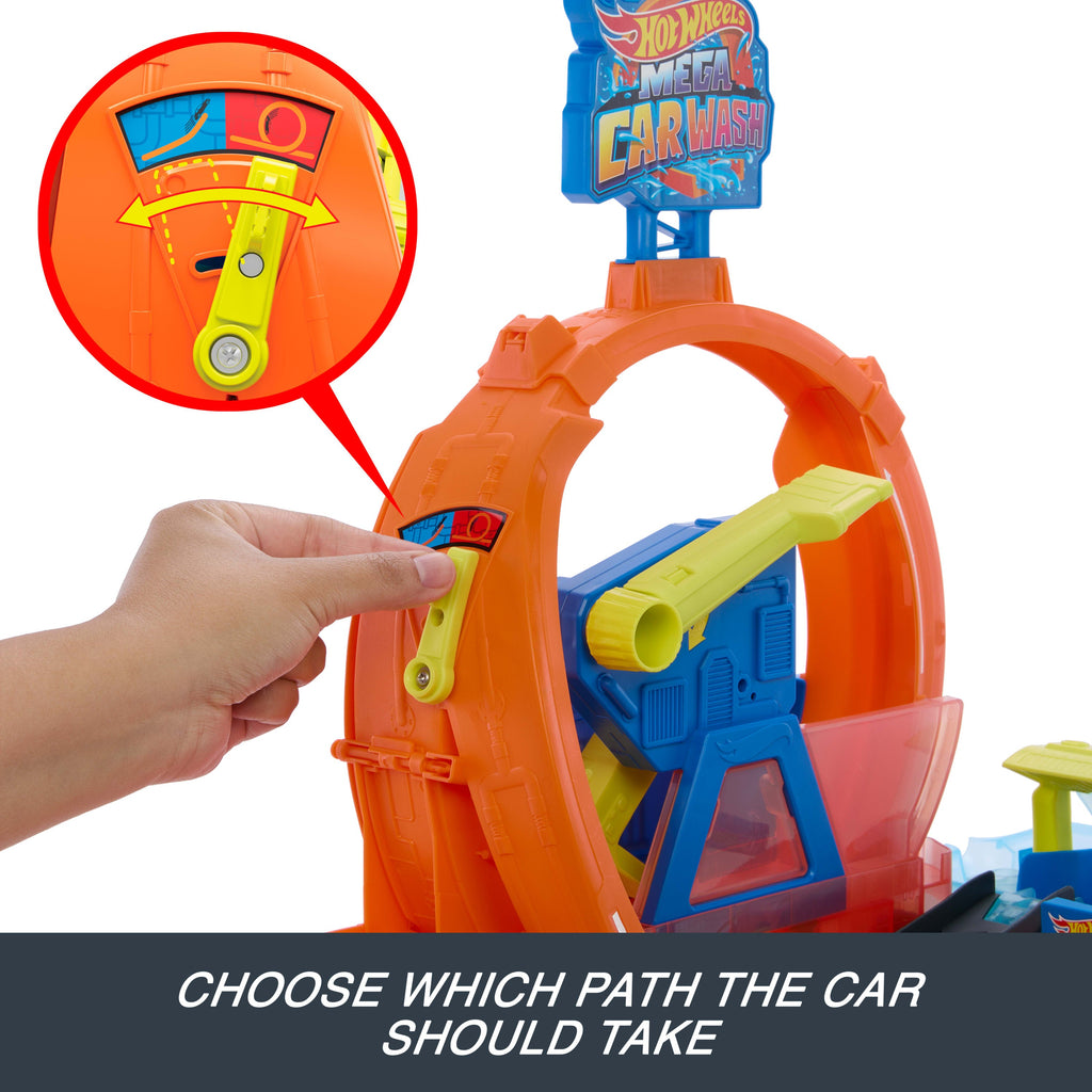 Hot Wheels City MEGA Loop Car Wash Playset & 1 Hot Wheels Color Shifters in 1:64 Scale