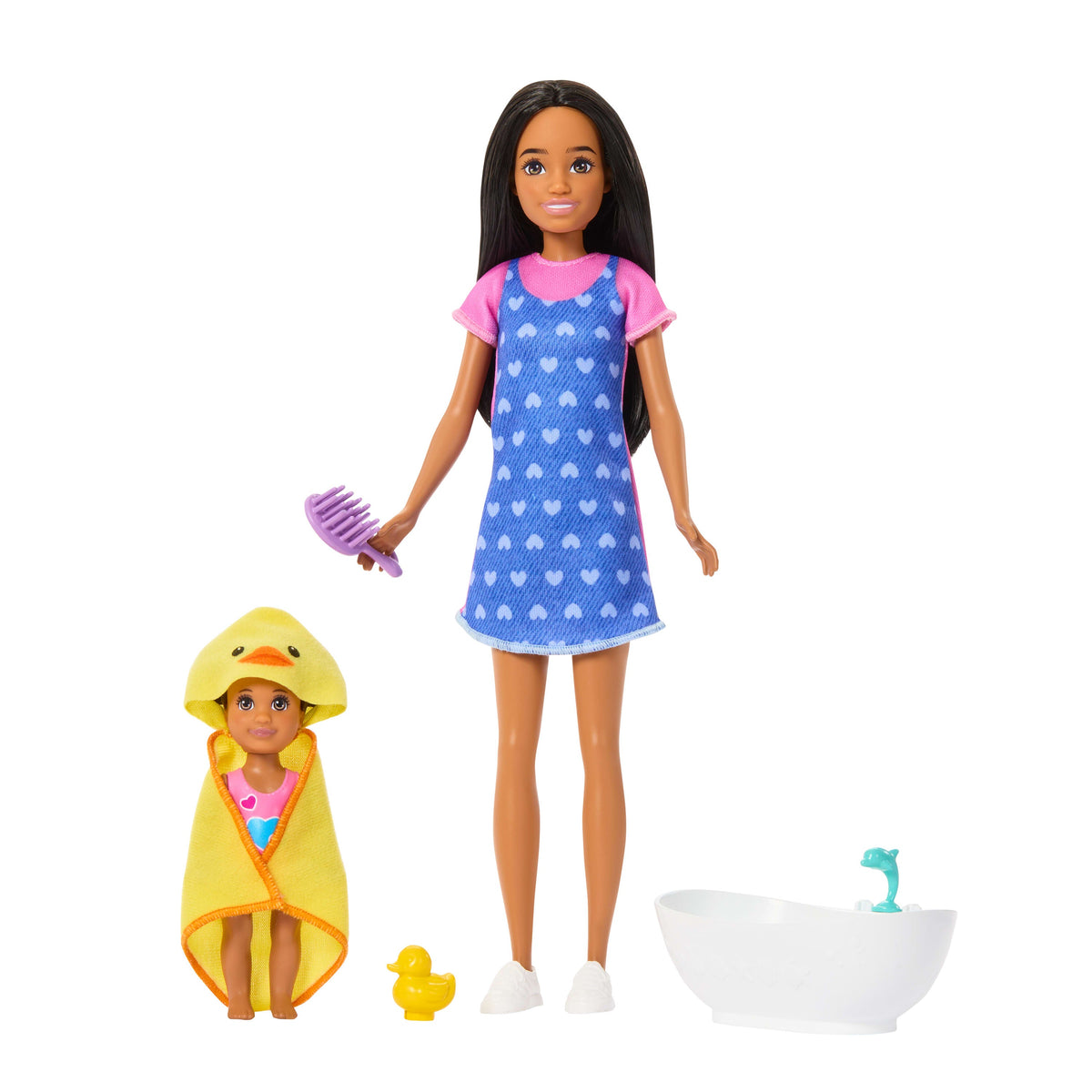 Barbie Skipper Babysitters inc. Playset With Skipper Doll, Toddler Doll, Bathtub & 6 Accessories