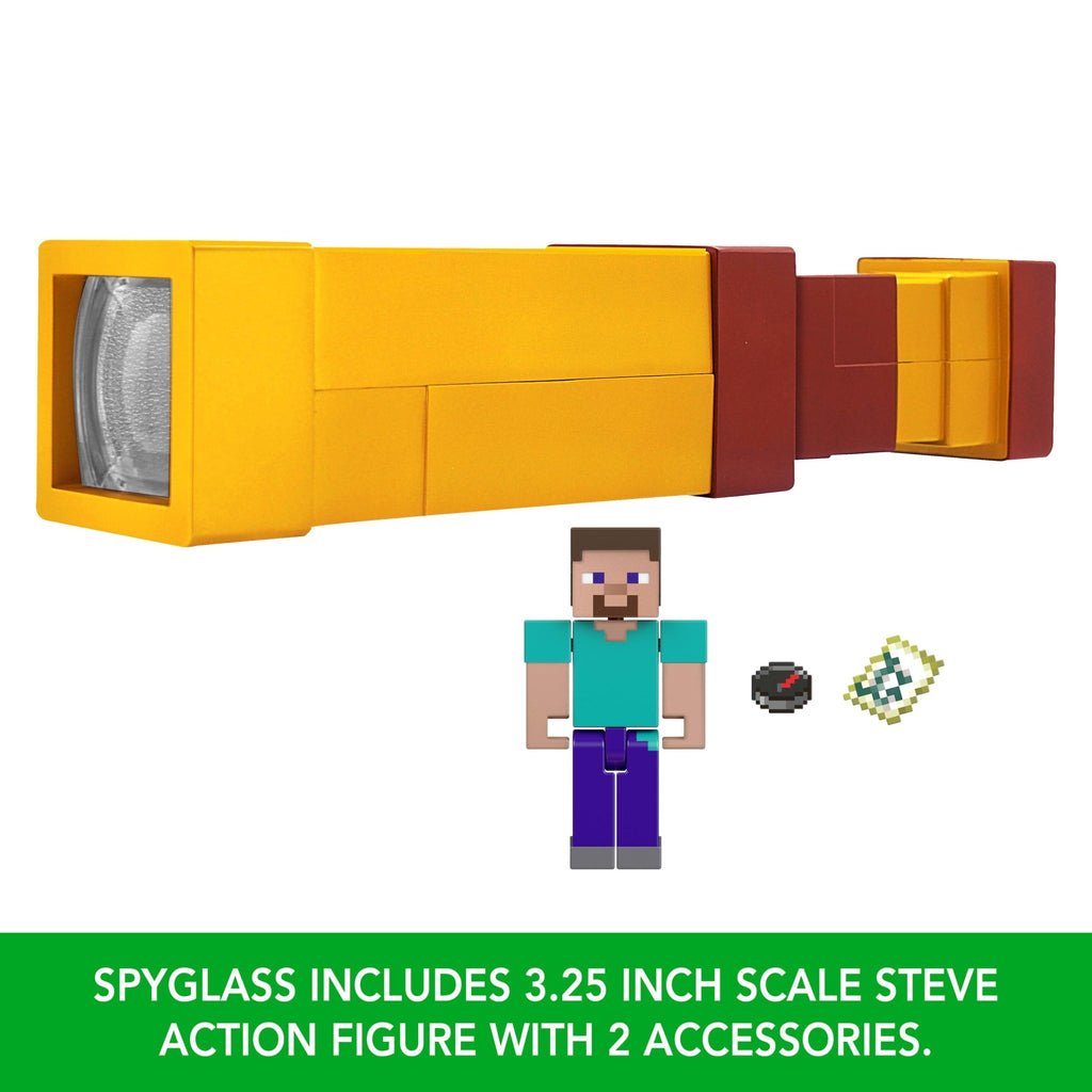 Minecraft Pixel Spyglass & Steve Action Figure Set, Kid-Sized Pixelated Role-Play Viewer