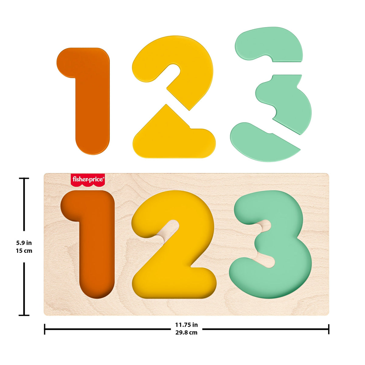 Fisher-Price Montessori Wooden 1-2-3 Puzzle, Toddler Learning Toy, 7 Wood Pieces
