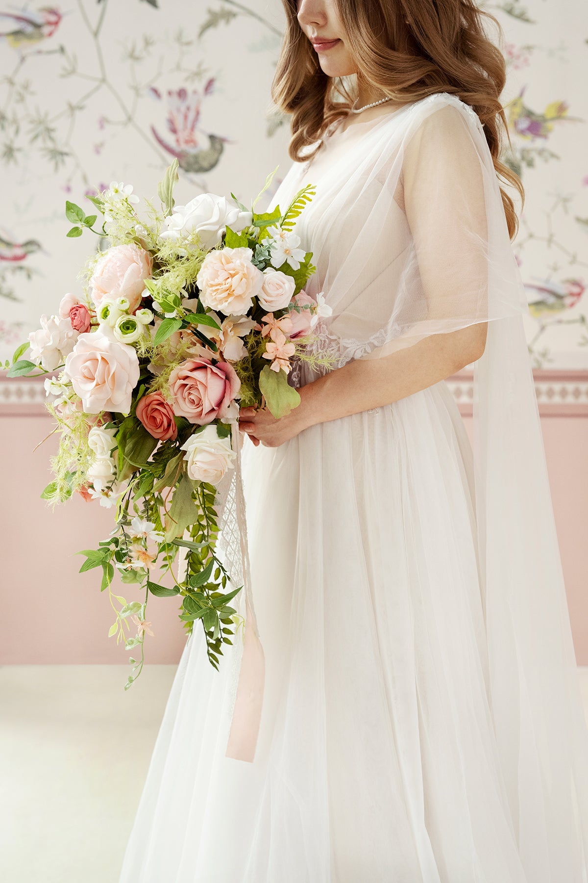 Medium Cascade Bridal Bouquet in Garden Blush