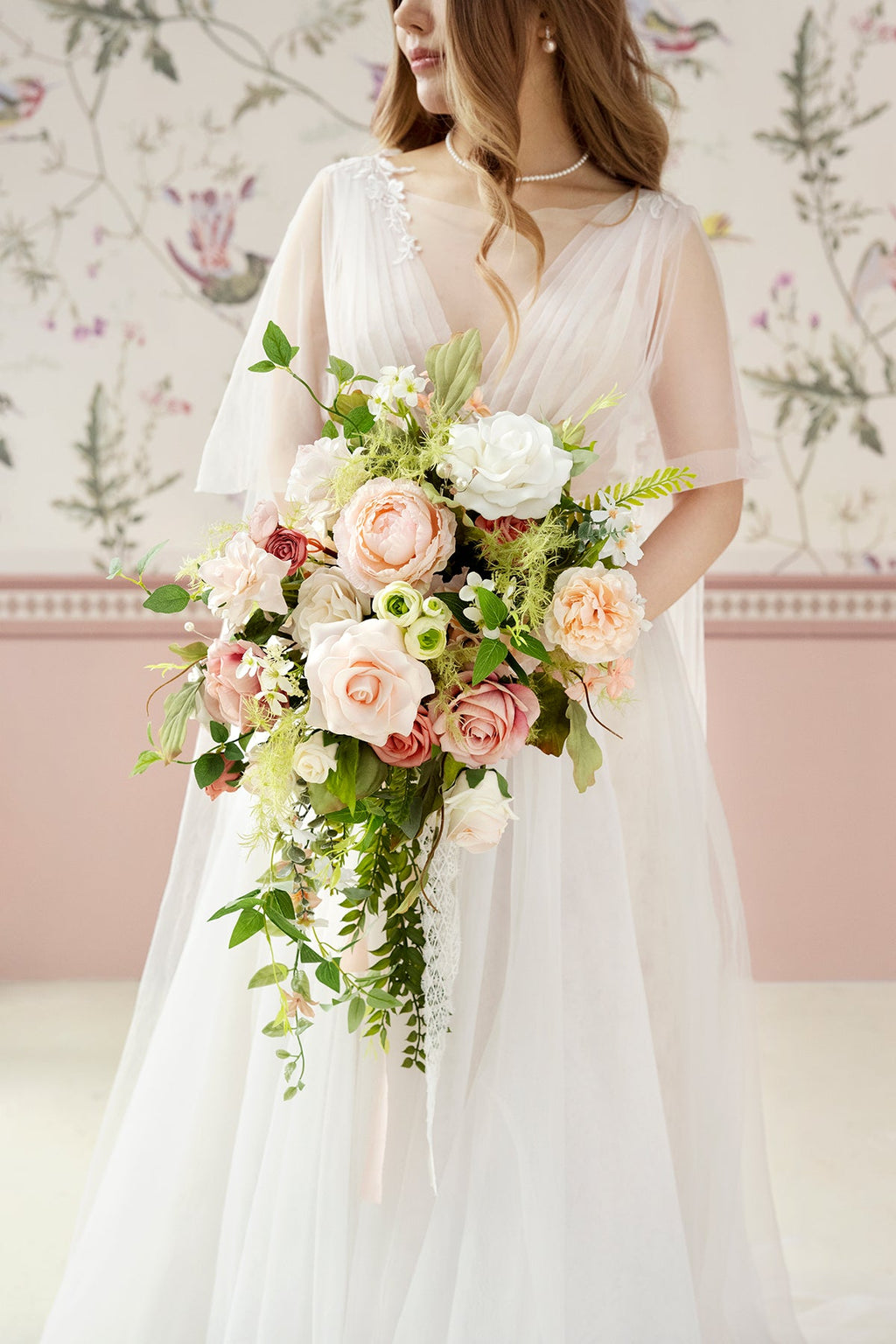 Medium Cascade Bridal Bouquet in Garden Blush