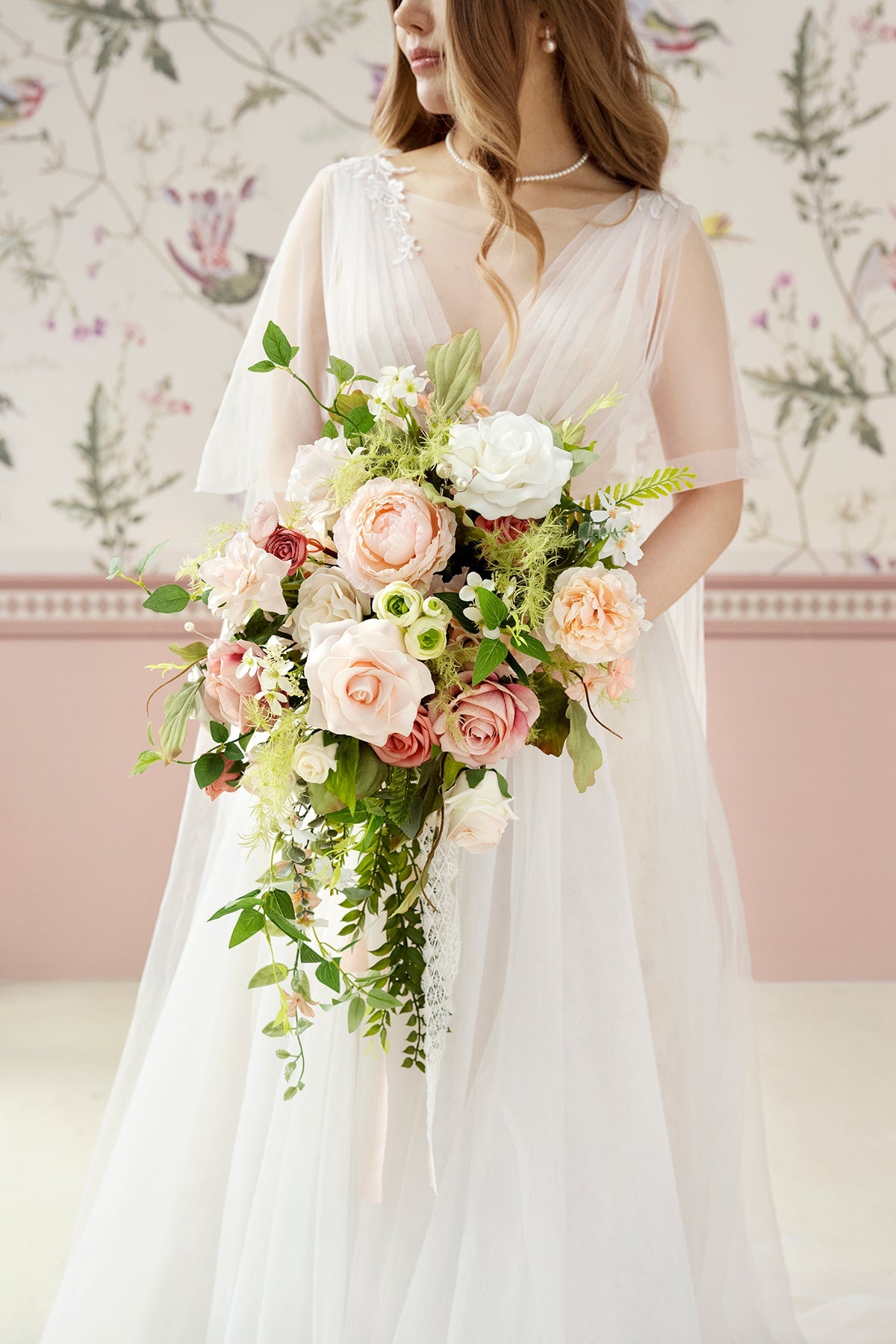 Medium Cascade Bridal Bouquet in Garden Blush