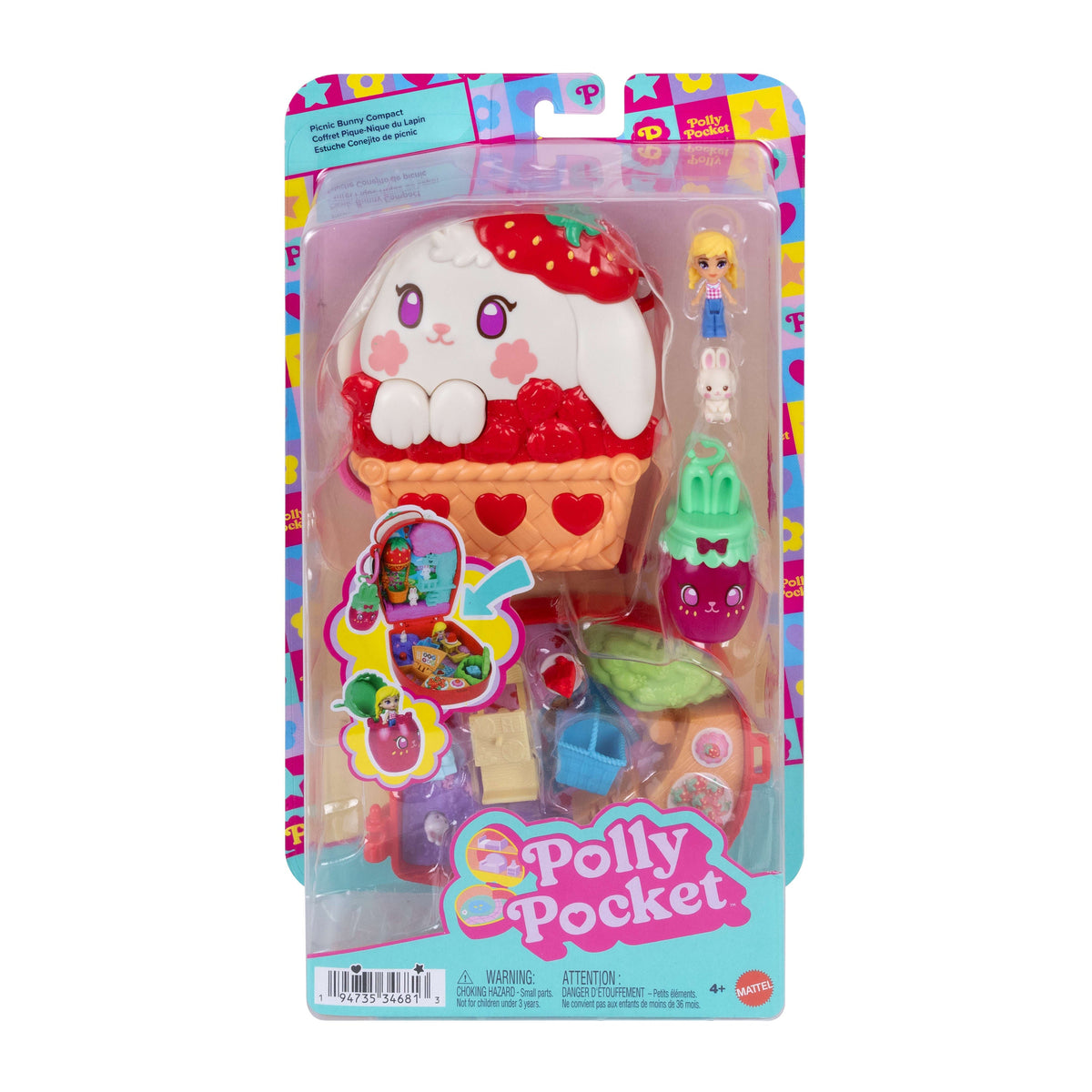 Polly Pocket Conjunto de Brinquedo Compacto Coelhinho com Cestinha de Morangos