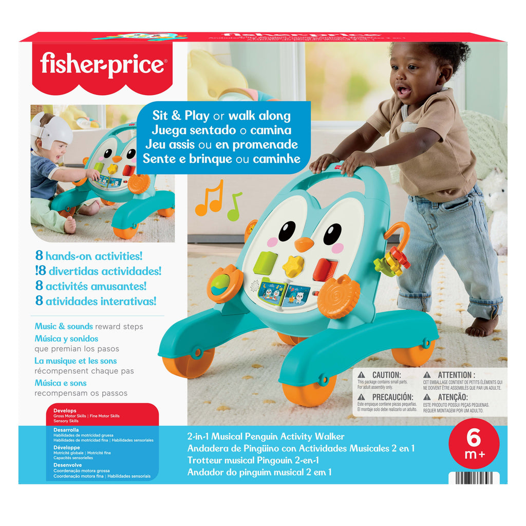 Fisher-Price 2-in-1 Musical Penguin Walker, Baby To Toddler Push Along Activity Toy