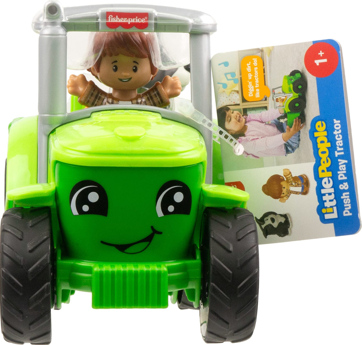 Fisher-Price Little People Push & Play Tractor, Musical Toy Farm Vehicle & 2 Figures For Toddlers, Multilanguage Version