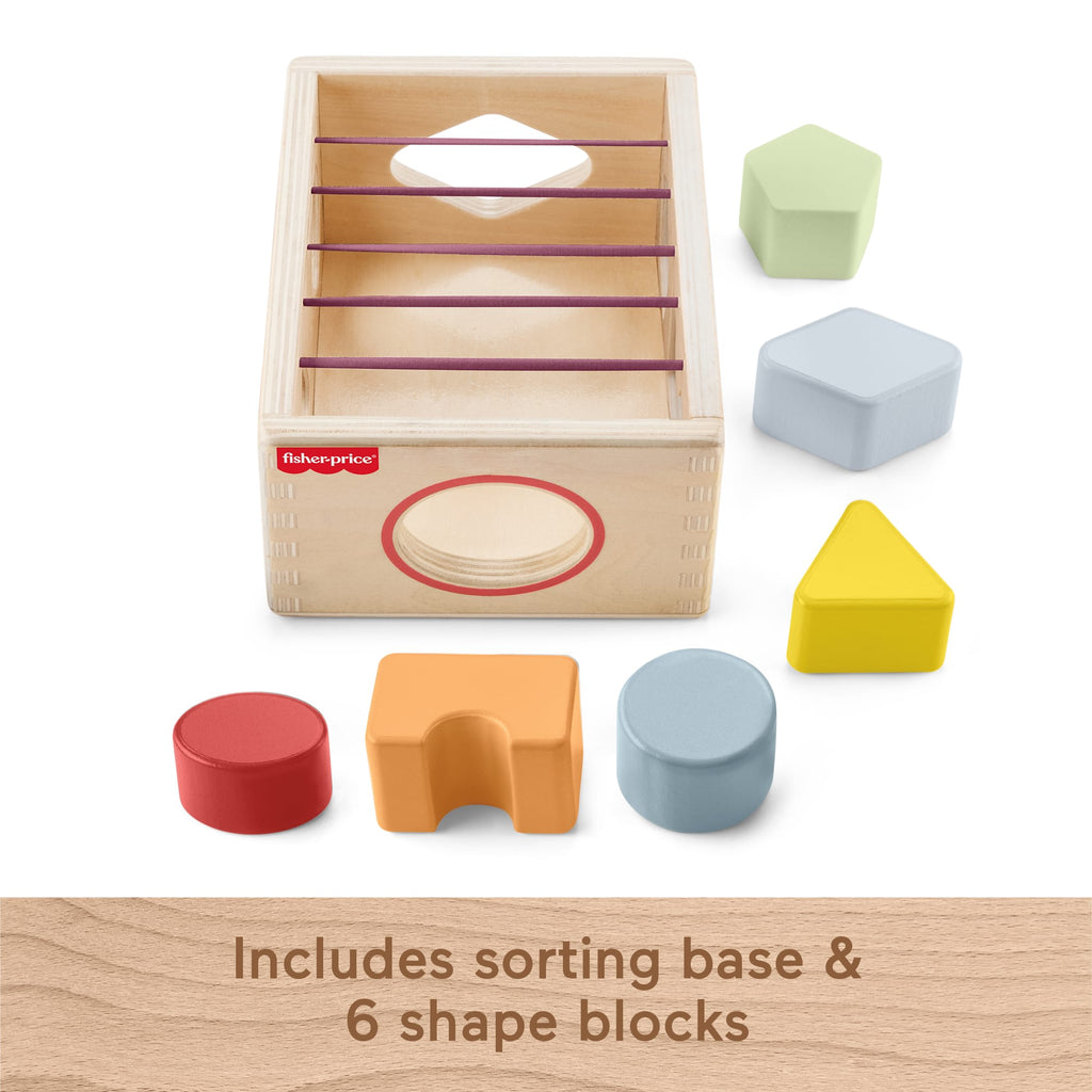 Fisher-Price Wood Flexi Shape Sorter, 7-Piece Wooden Baby & Toddler Activity Toy