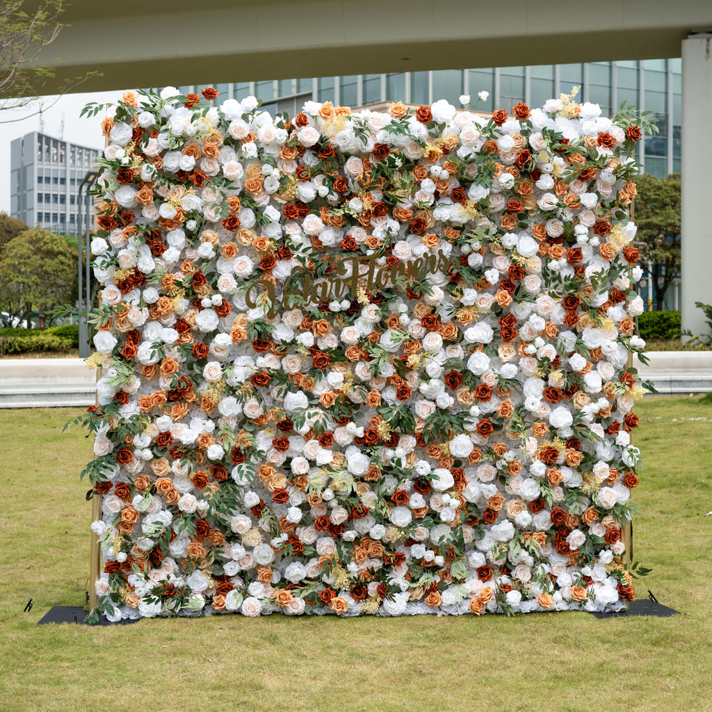 Valar Flowers Terracotta & Blush Rose Flower Wall Backdrop: Warm Rustic Bloom Display- VF-831