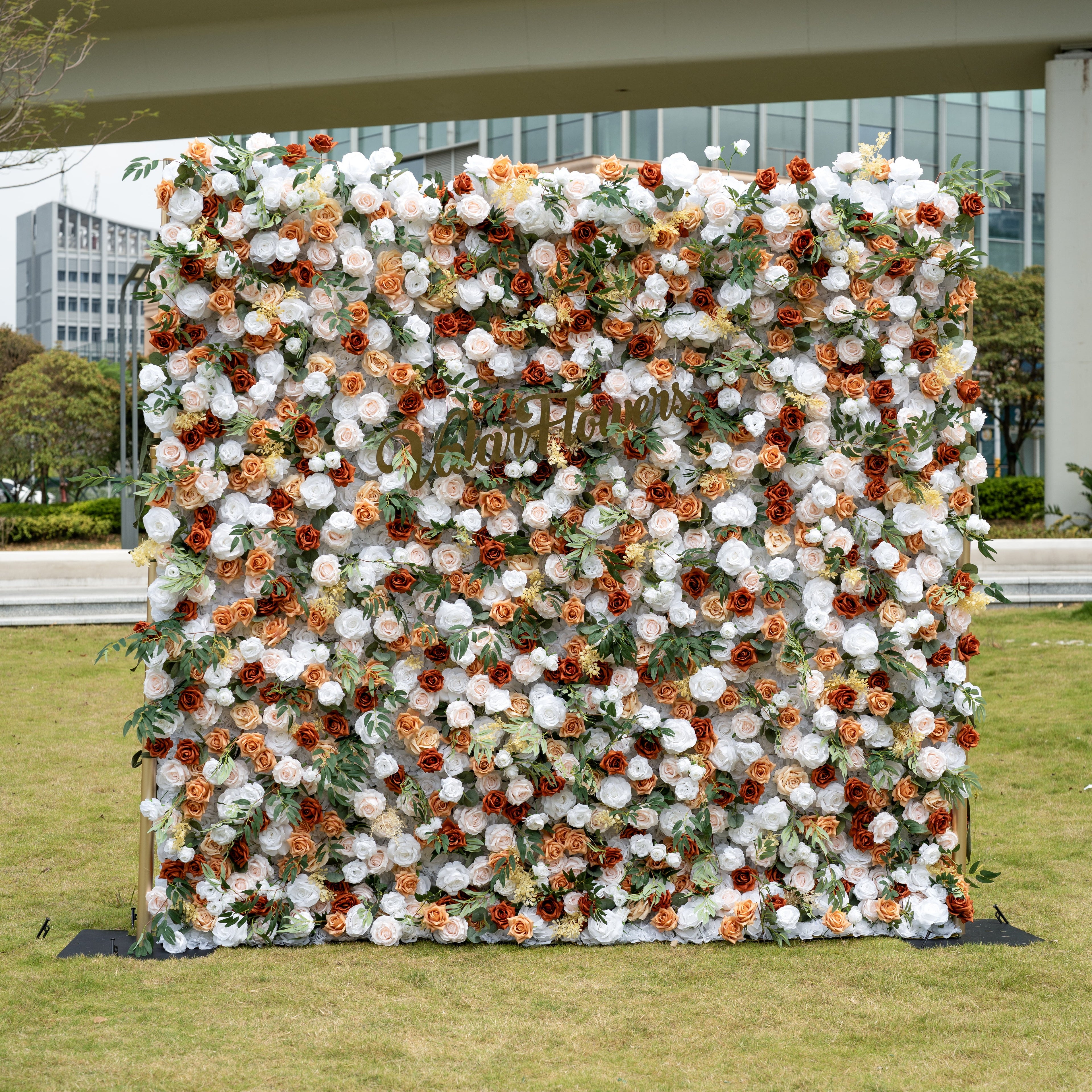 Valar Flowers Terracotta & Blush Rose Flower Wall Backdrop: Warm Rustic Bloom Display- VF-831