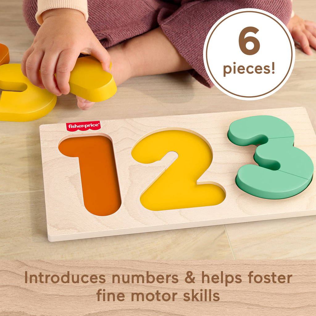 Fisher-Price Montessori Wooden 1-2-3 Puzzle, Toddler Learning Toy, 7 Wood Pieces