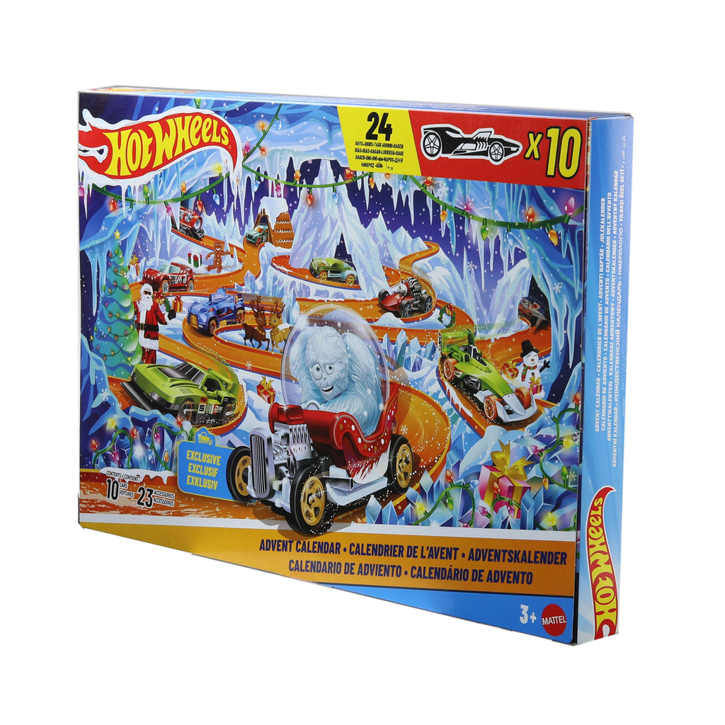 Hot Wheels 2026 Advent Calendar, 10 Toy Vehicles in 1:64 Scale, 14 Accessories & 10 Ornament Clips