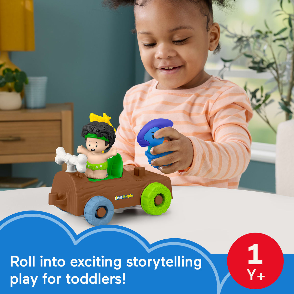 Fisher-Price Little People Dinosaur Parade Log Car & Figure Set Toddler Toy, 3 Pieces