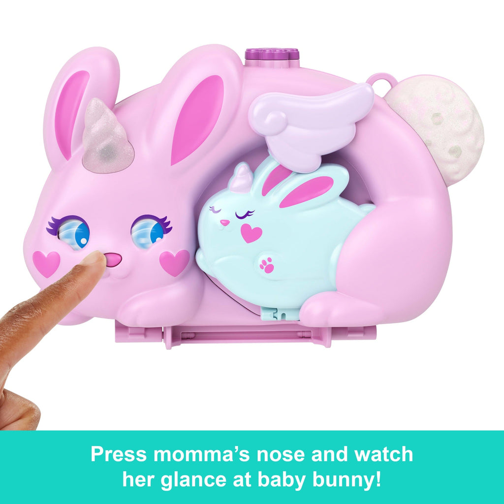 Polly Pocket 2-In-1 Bunny Fun Compact, Wearable Purse Playset With 2 Dolls & 12 Accessories Including Pets