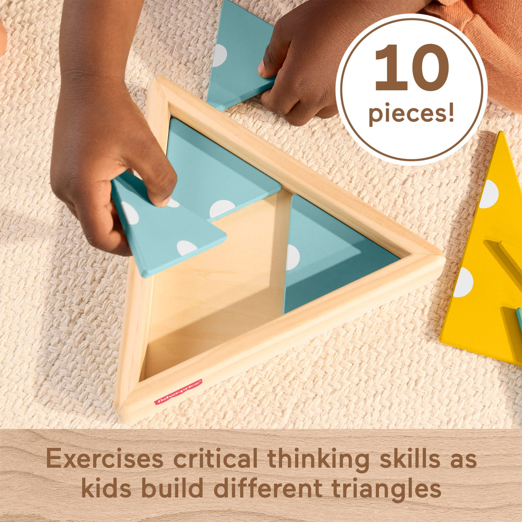 Fisher-Price Montessori Wooden Triangle Puzzle, Preschool Learning Toy, 10 Wood Pieces