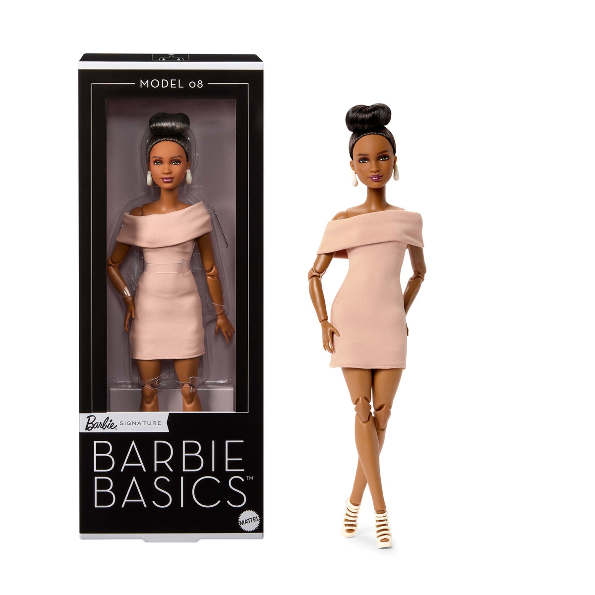 Barbie Basics Collectible Doll, Model 08 With Brunette Hair In Tan Dress & Strappy Heels