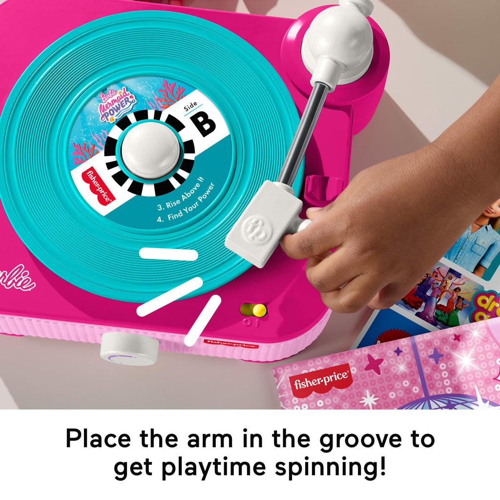 Fisher-Price Barbie Record Player Musical Toy For Preschool Pretend Play, 5 Records & Display Rack