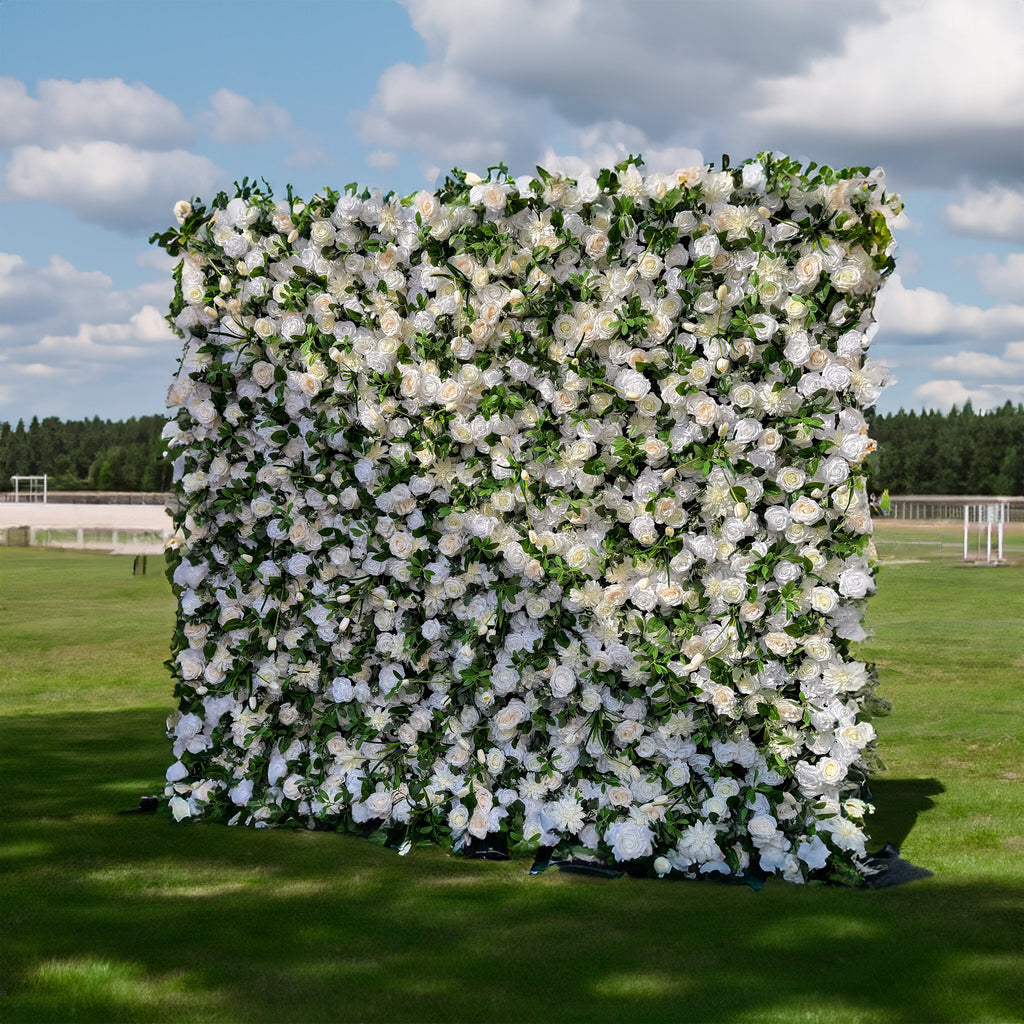 Exquisite White & Green Artificial Flower Wall - The Epitome of Elegance for Wedding and Event Decor-VF-803
