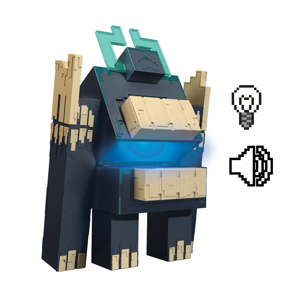 Mattel Minecraft dungeons Ii Twisted Warden Figurine Avec Variations Lumineuses et Sonores, Attaque Musclée et Effet Pixélisé