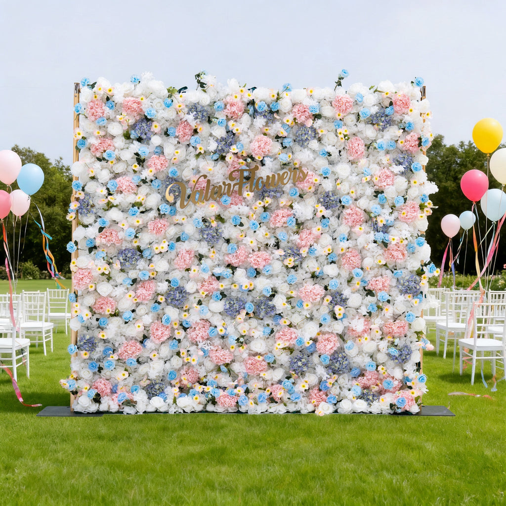 ValarFlowers Pastel Blue. Pink and White Floral Backdrop: A Dreamy Elegance for Weddings and Special Occasions And Proposals and Outdoor Events and Photography - VF - 826