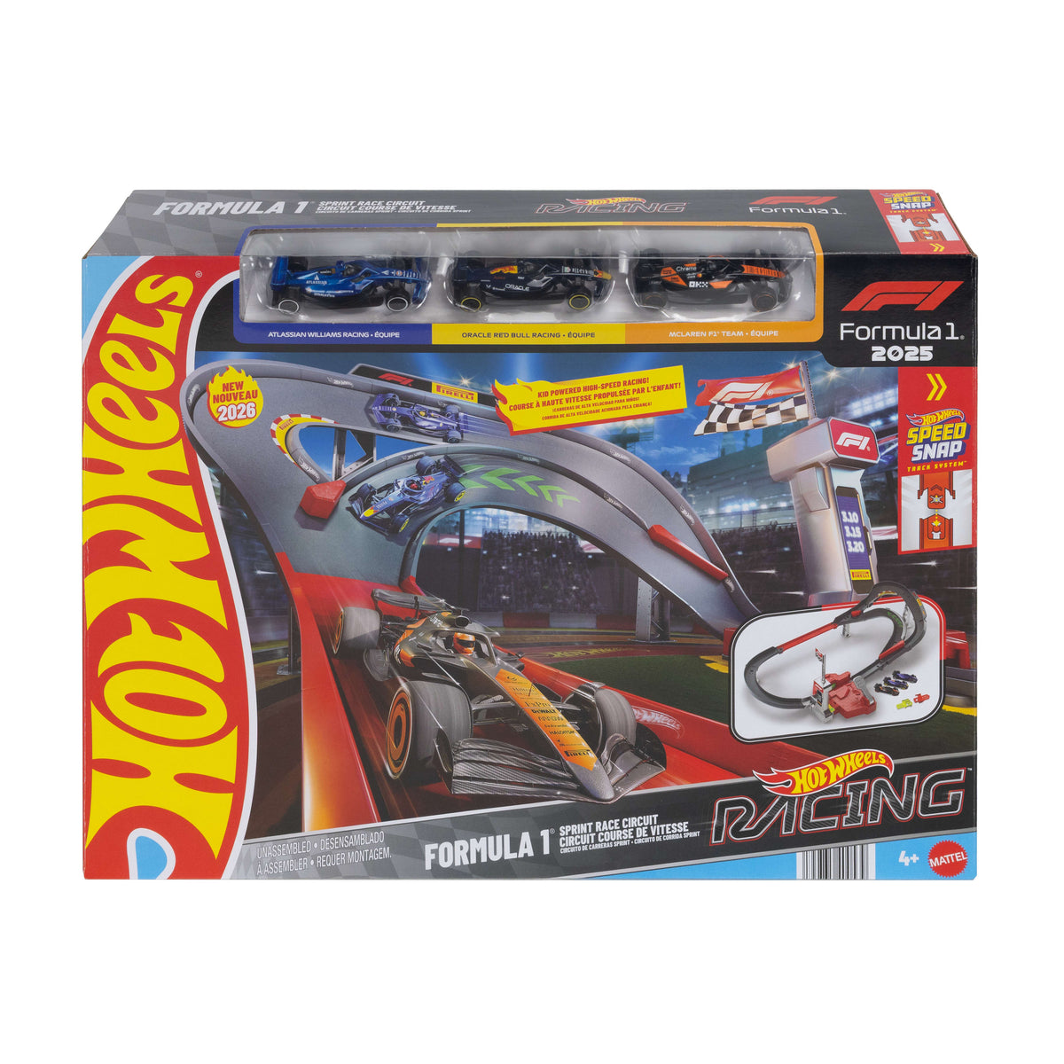 Hot Wheels Racing Formula 1 Sprint Race Circuit Track Set With 3 Die-Cast Toy Cars in 1:64 Scale